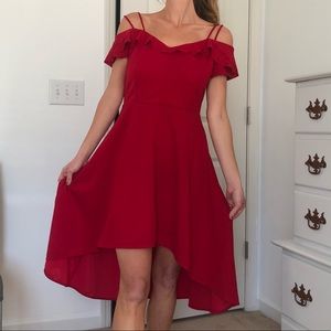 Women’s Red Off the Shoulder Flowy Dress with Straps